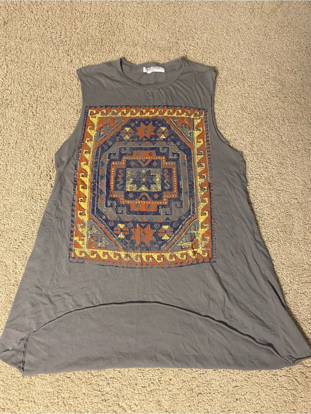 Project Social T Los Angeles Grey Tank with Multicolor Geometric Medallion small